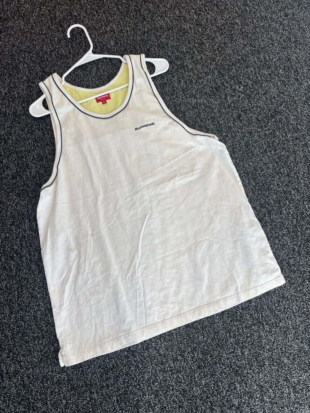 Supreme Contrast Stitch Tank Top White/Yellow Size XL